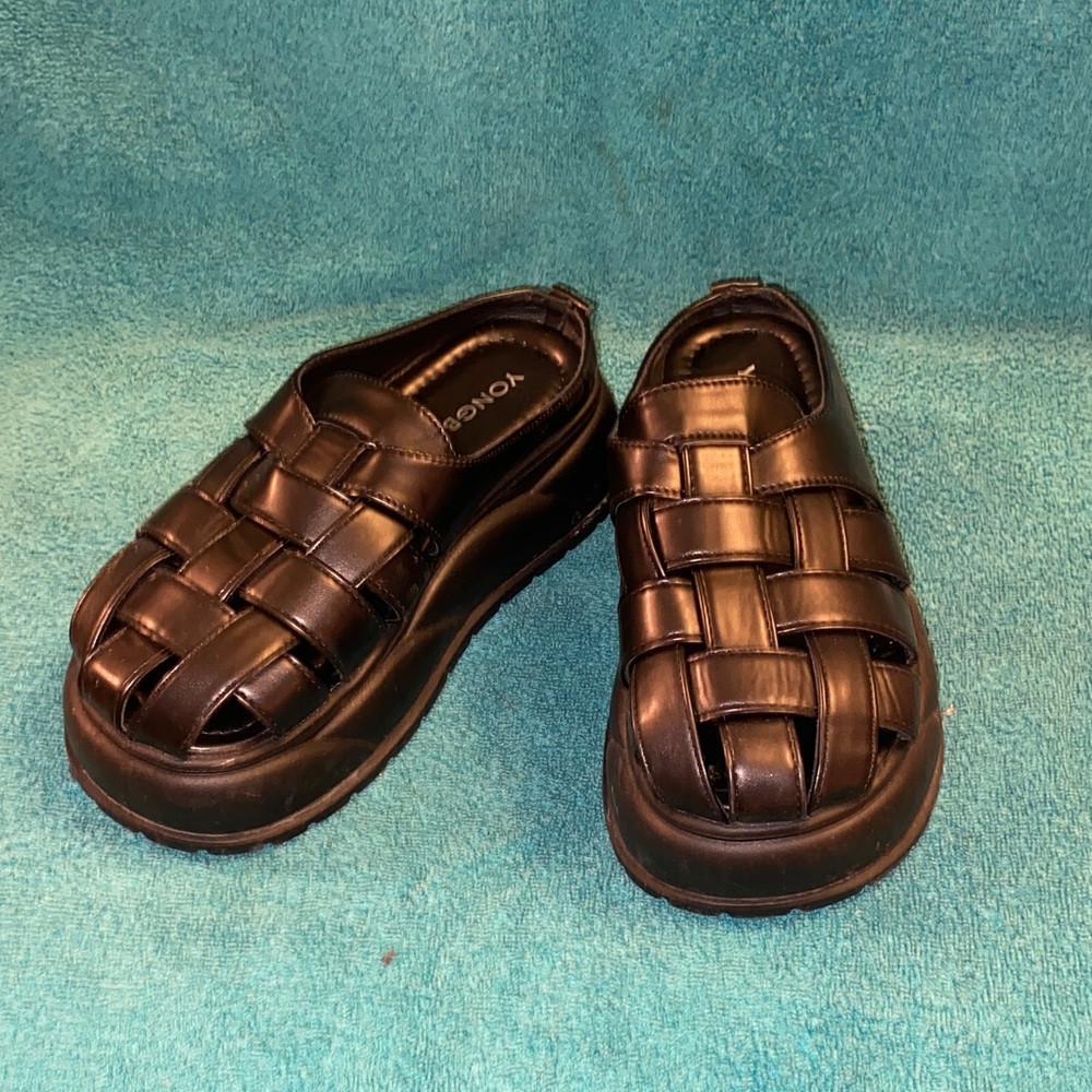 Black Woven Platform Sandals